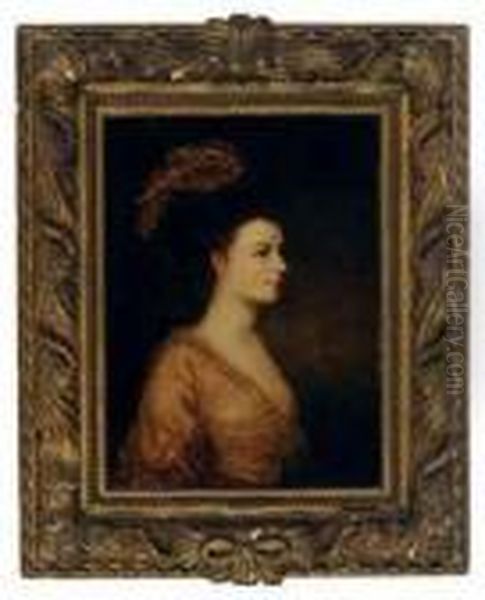 Portrait Of A Lady Wearing An Elegant Head Piece Oil Painting by Sir Joshua Reynolds