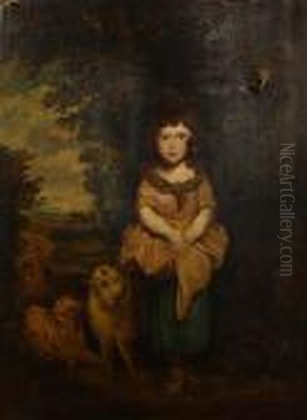 A Little Girl With Lambs In A Woodedlandscape Oil Painting by Sir Joshua Reynolds