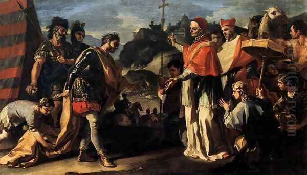 The Meeting of Pope Leo and Attila Oil Painting by Francesco Solimena