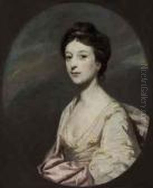 Portrait Of Miss Taylor, 
Daughter Of Archdeacon John Taylor,half-length, In A White Dress With A 
Pink Shawl, In A Feignedoval Oil Painting by Sir Joshua Reynolds