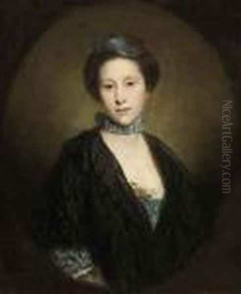 Portrait Of The Hon. Elizabeth 
Louisa St. John, Lady Bagot,half-length, In A Blue Dress With Lace Trim 
And A Black Wrap, In Afeigned Oval Oil Painting by Sir Joshua Reynolds