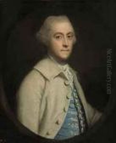 Portrait Of William Bagot, Later
 1st Baron Bagot (1728-1798),half-length, In A Grey Coat With A Blue 
Waistcoat, In A Feignedoval Oil Painting by Sir Joshua Reynolds