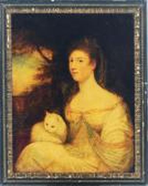 Portrait Of Mrs Mary Nesbitt, Holding A Cat Oil Painting by Sir Joshua Reynolds