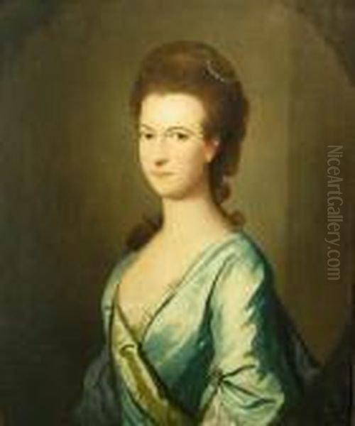 A Portrait Of A Lady In Blue Oil Painting by Sir Joshua Reynolds