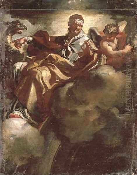 Saint Pius V a bozzetto for a pendentive Oil Painting by Francesco Solimena