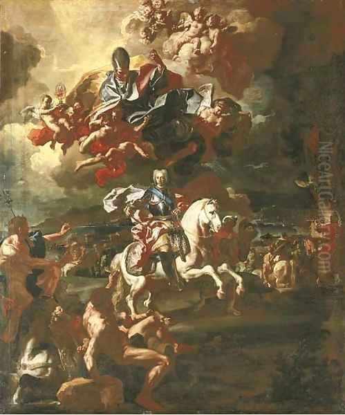 The Triumph of King Charles of Naples at the Siege of Gaeta Oil Painting by Francesco Solimena