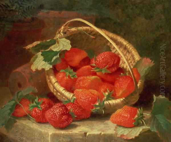 A Basket of Strawberries on a stone ledge, 1888 Oil Painting by Eloise Harriet Stannard