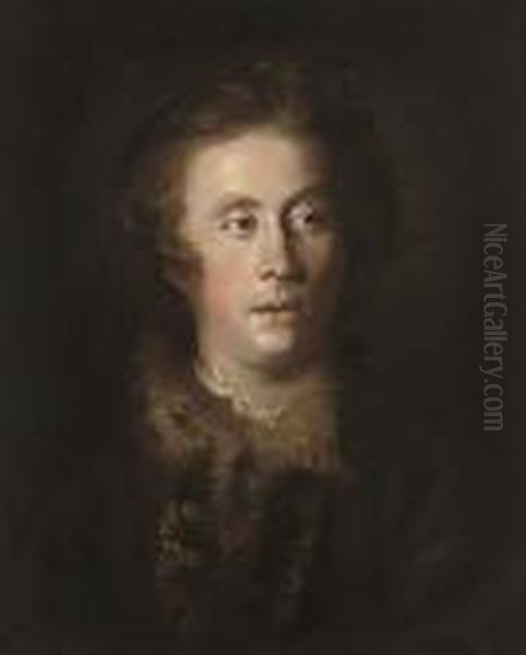 Portrait Of The Sculptor Joseph 
Wilton (1722-1803), Bust-length, Ina Brown Fur-trimmed Coat Oil Painting by Sir Joshua Reynolds