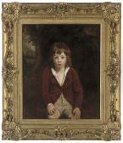 Portrait Of Master Bunbury, Three-quarter-length, In A Red Velvetcoat, In A Landscape Oil Painting by Sir Joshua Reynolds