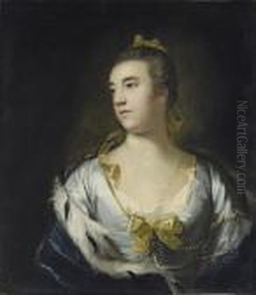 Portrait Of A Lady, 
Traditionally Identified As Anna Maria Draycott, Later Countess Of 
Pomfret , Half-length, In A Pale Blue Dress And An Ermine-lined Wrap Oil Painting by Sir Joshua Reynolds