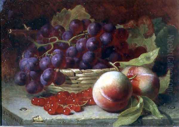 A still life of red currants, peaches and grapes in a basket Oil Painting by Eloise Harriet Stannard