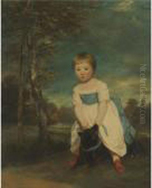 Portrait Of Master William 
Cavendish (1783-1812), Full-length, Standing Astride A Black Dog, In A 
Landscape Oil Painting by Sir Joshua Reynolds