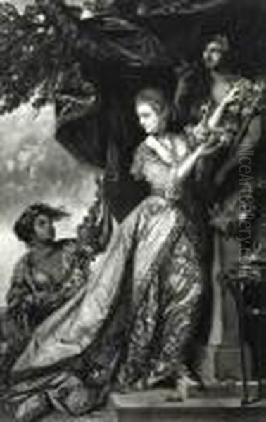 Depicted Arranging A Garland Around A Statue Of Hymen Oil Painting by Sir Joshua Reynolds