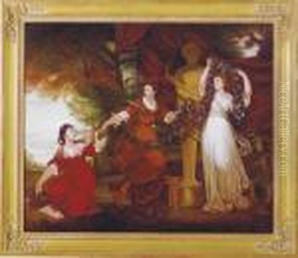 Three Ladies Adorning A Term Of Hymen Oil Painting by Sir Joshua Reynolds