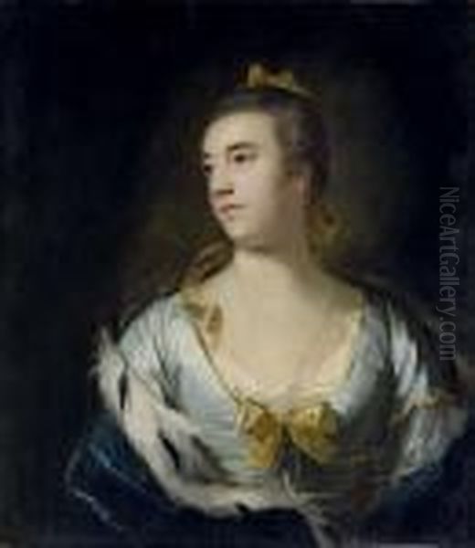 Portrait Of Anna Maria Draycote 
(c. 1726-1787), Half-length, In A Pale Blue Dress And An Ermine-lined 
Wrap Oil Painting by Sir Joshua Reynolds