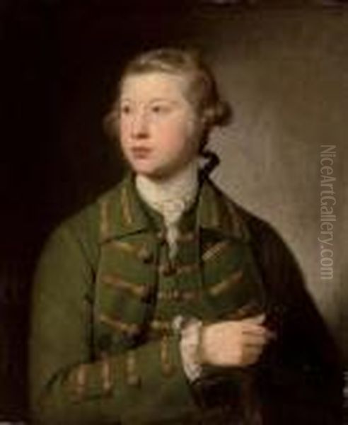 Portrait Of A Young Man, 
Previously Identified As Edward Gibbon, Half-length, In A Green Coat 
With Gold Frogging And Buttons Oil Painting by Sir Joshua Reynolds