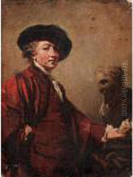 Self Portrait With The Bust Of Michaelangelo Oil Painting by Sir Joshua Reynolds