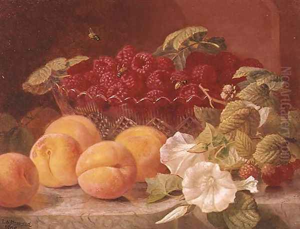 Bowl of raspberries and peaches Oil Painting by Eloise Harriet Stannard