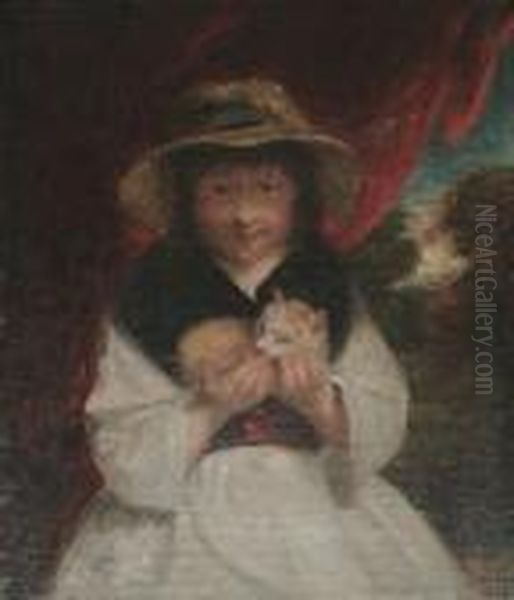 A Girl With A Kitten Oil Painting by Sir Joshua Reynolds