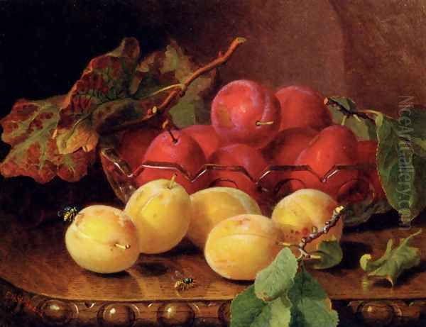 Plums On A Table In A Glass Bowl Oil Painting by Eloise Harriet Stannard