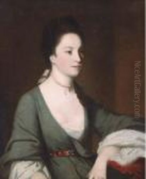 Portrait Of A Lady, Seated Three-quarter Length, In A Slate Colored Dress Oil Painting by Sir Joshua Reynolds