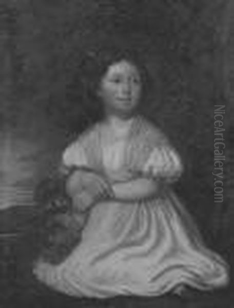 A Young Child Kneeling And Holding A Basket Oil Painting by Sir Joshua Reynolds