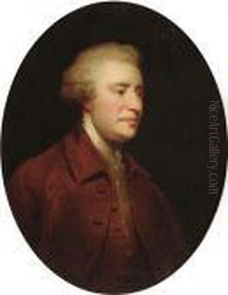 Portrait Of A Gentleman In A Red Coat, Said To Be Edmund Burke Oil Painting by Sir Joshua Reynolds