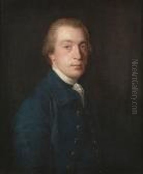 Portrait Of A Gentleman, Half-length, In A Blue Coat And A White Stock Oil Painting by Sir Joshua Reynolds