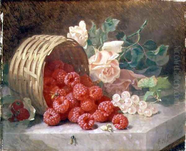 Overturned Basket with Raspberries and White Currants, 1882 Oil Painting by Eloise Harriet Stannard