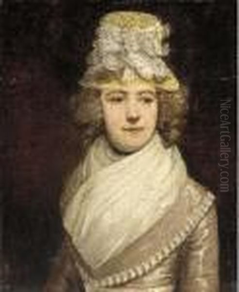 Portrait Of A Lady, Bust-length, In A Pink Dress And White Shawl Oil Painting by Sir Joshua Reynolds