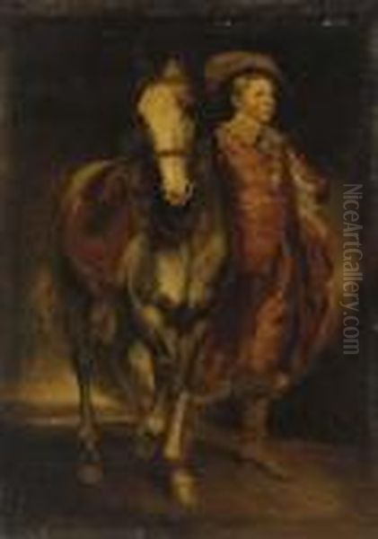 Portrait Of A Boy, Full-length, In Van Dyck Costume, Holding A Horse Oil Painting by Sir Joshua Reynolds