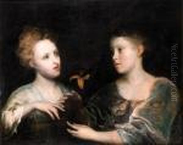 A Double Portrait Of Two Young Noblewomen, Half Lengths Oil Painting by Sir Joshua Reynolds