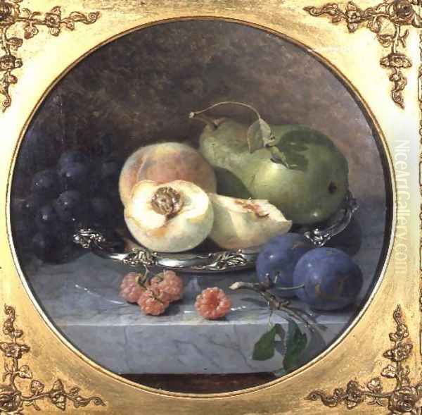 Still Life of Fruit on a Marble Ledge Oil Painting by Eloise Harriet Stannard