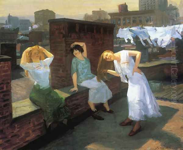 Sunday, Women Drying Their Hair Oil Painting by John Sloan