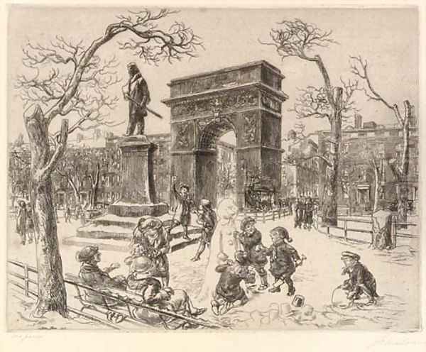 Sculpture in Washington Square Oil Painting by John Sloan