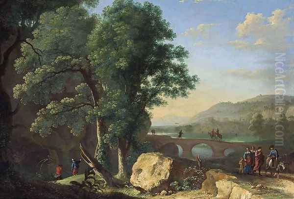 Italianate Landscape 1640s Oil Painting by Herman Van Swanevelt