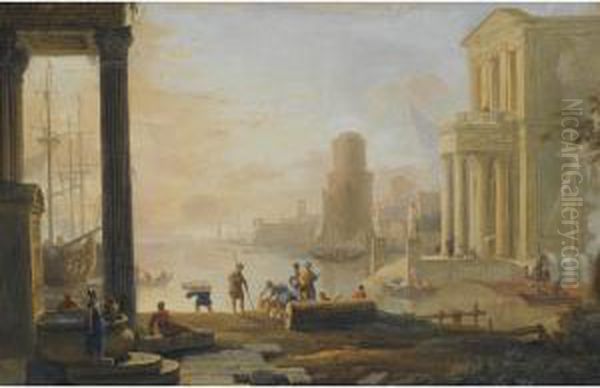 A Capriccio Of A Classical Seaport City At Sunset Oil Painting by Marco Ricci