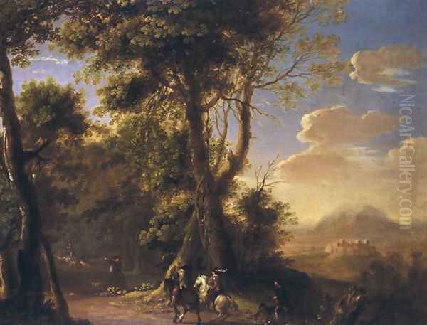 Landscape with cavaliers Oil Painting by Herman Van Swanevelt