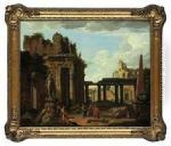 A Capriccio Of Classical Ruins With Saint Peter Preaching Oil Painting by Marco Ricci