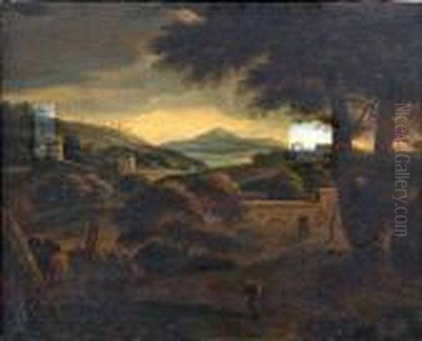 Klassische Landschaft Mit Einem Kastell Im Hintergrund Oil Painting by Marco Ricci