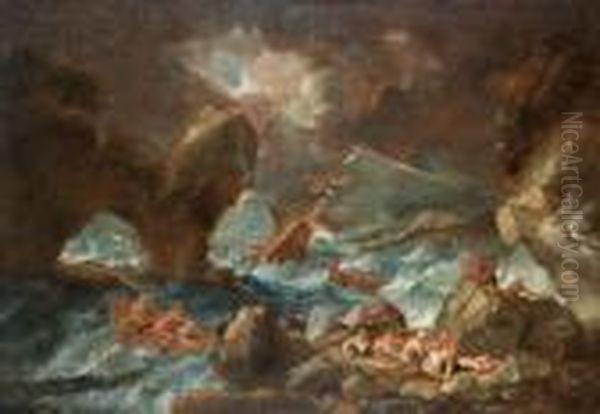 Ito Marina Rocciosa In Tempesta Oil Painting by Marco Ricci