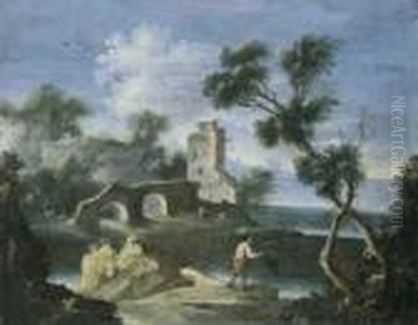 Zwei Landschaften Mit Sparsamer Figurlicher Staffage. Oil Painting by Marco Ricci