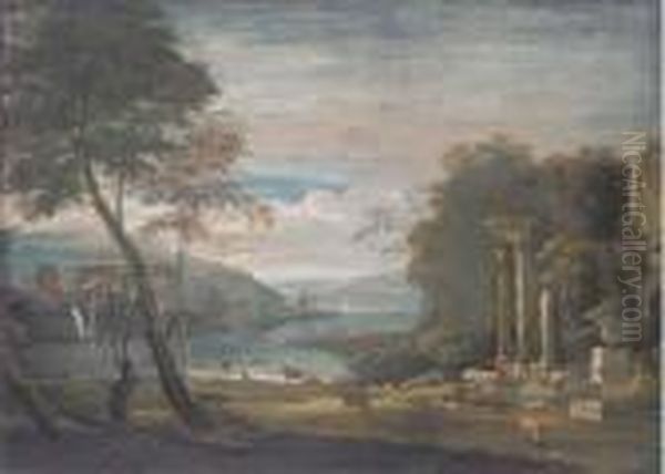 An Estuary With Ruins In The Foreground Oil Painting by Marco Ricci