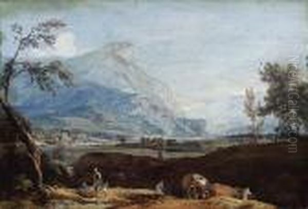 An Extensive Mountain Landscape Oil Painting by Marco Ricci