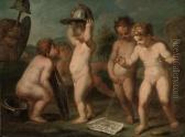 Putti Disporting In A Landscape Oil Painting by Sebastiano Ricci