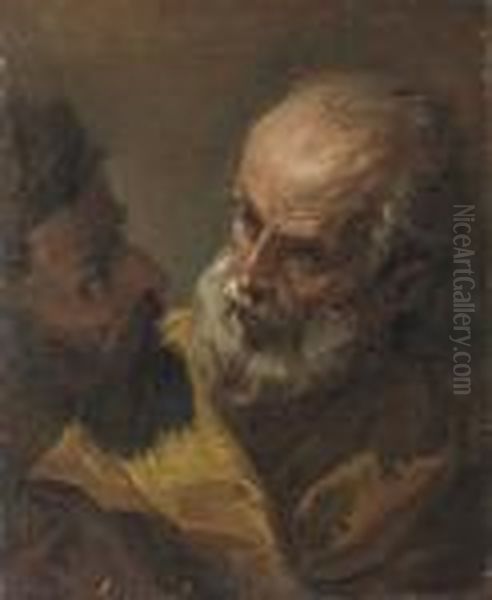 Head Study Of Two Bearded Men Oil Painting by Sebastiano Ricci