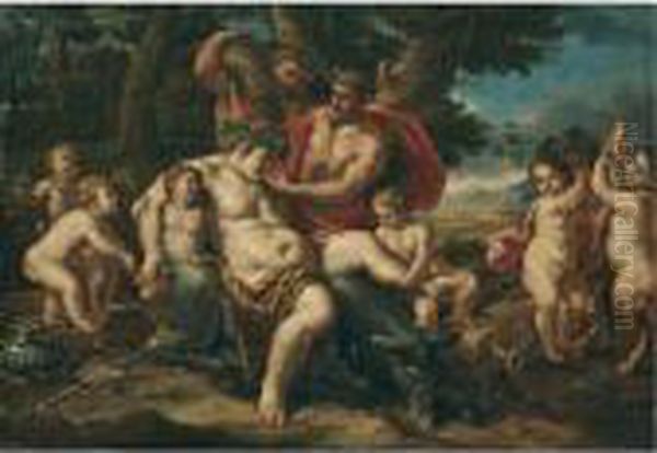 The Drunken Silenus On His Ass Surrounded By Putti Oil Painting by Sebastiano Ricci