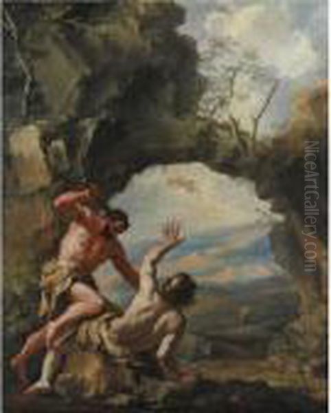 Caino Che Colpisce Abele, Con L'espulsione Di Caino Dal Giardino Dell'eden Oil Painting by Sebastiano Ricci