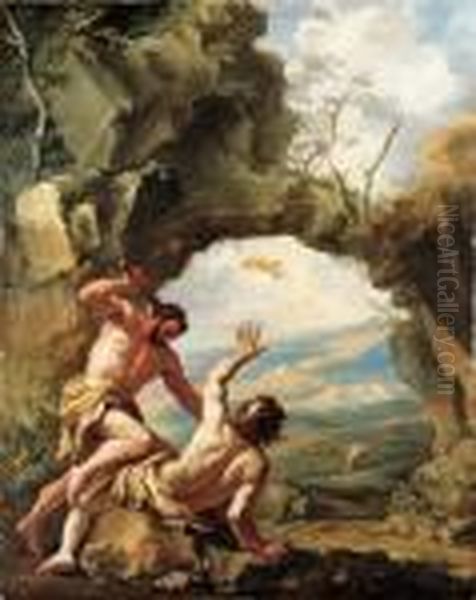 Cain Smiting Abel With God's Expulsion Of Cain From The Garden Of Eden Oil Painting by Sebastiano Ricci