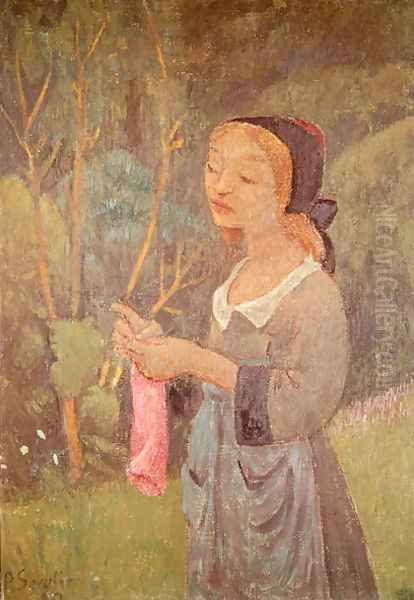 Young Girl with a Pink Stocking or Young Breton Knitting, 1920 Oil Painting by Paul Serusier